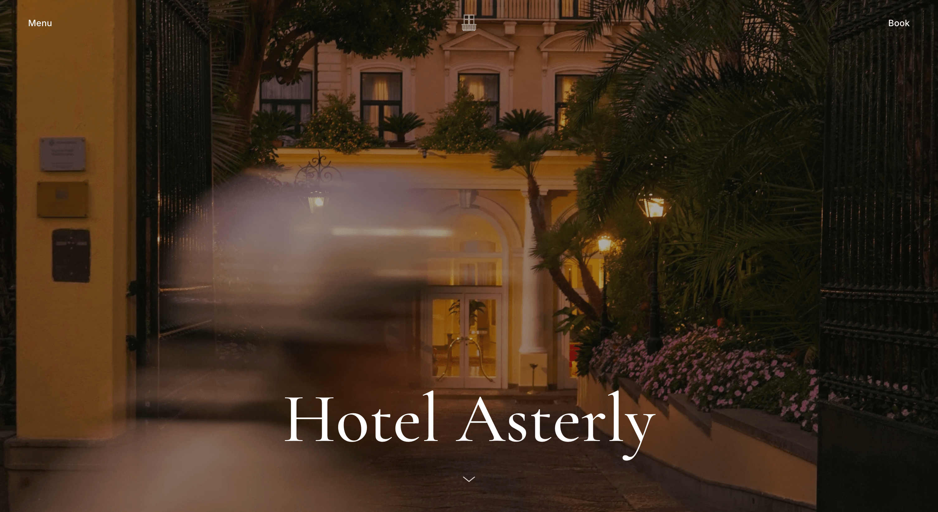 Hotel Asterly concept site, homepage, desktop