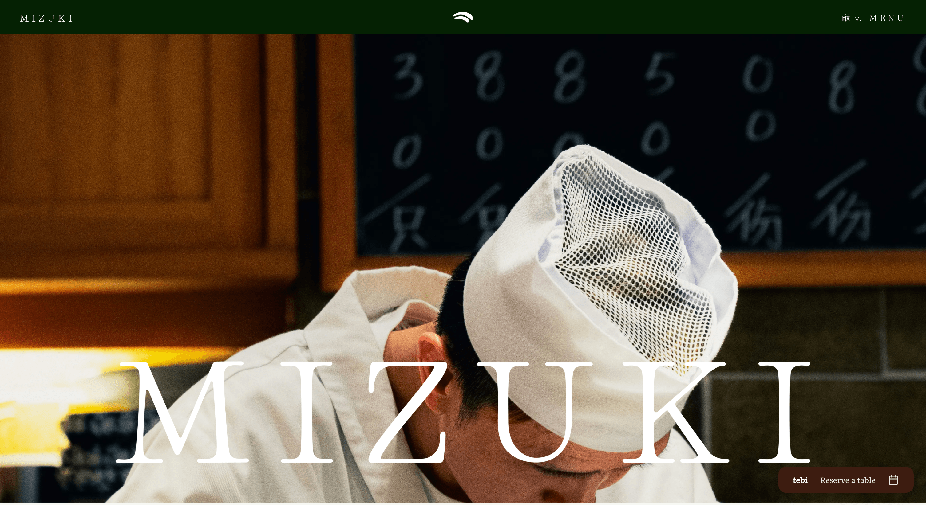 Mizuki concept site, homepage, desktop